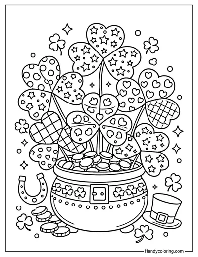 Potted Shamrocks Coloring Page
