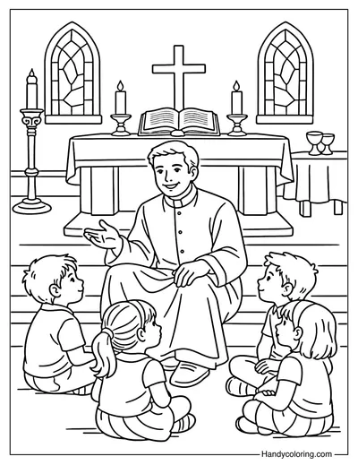 Priest Talking to Kids