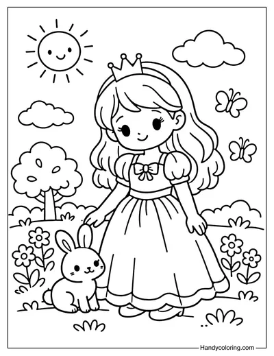 Princess with Bunny in Garden