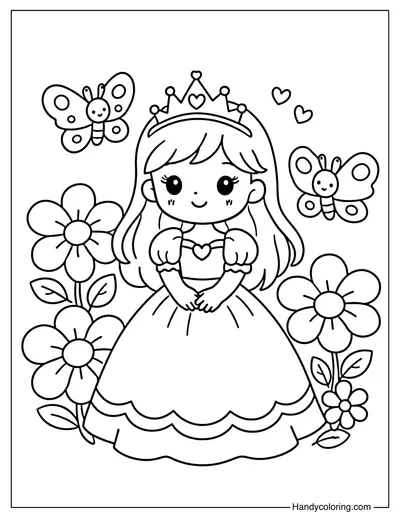 Princess with Butterfly and Flowers