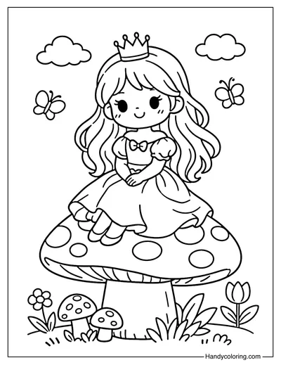 Princess with Mushroom and Flowers