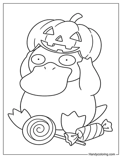 Psyduck Wearing a Pumpkin Hat