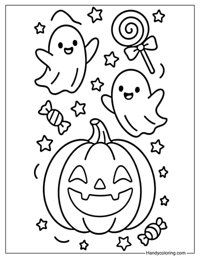 Pumpkin and Ghost Bookmark Coloring Page