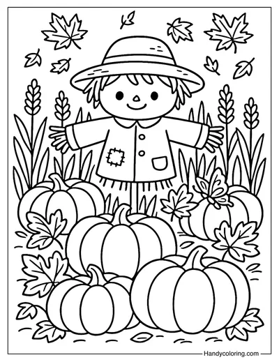 Pumpkin and Scarecrow Coloring Page