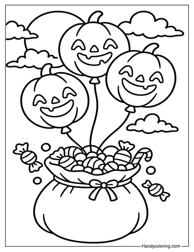 Pumpkin Balloon Trick or Treat Coloring Page