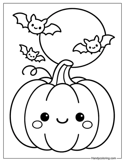 Pumpkin Bats Night Coloring Page