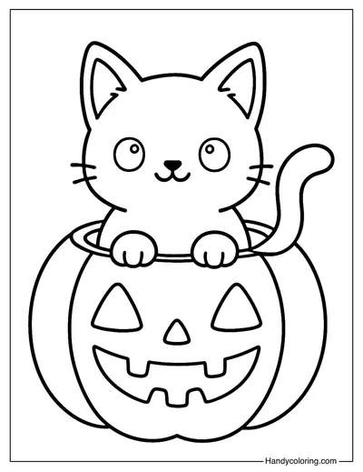 Pumpkin Black Cat Coloring Page
