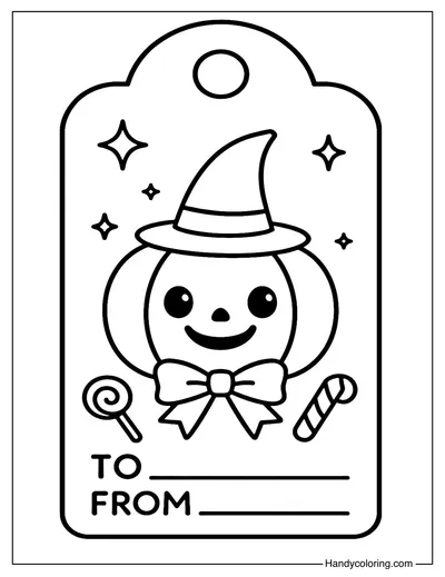 Pumpkin Bow Candy Tag Coloring Page
