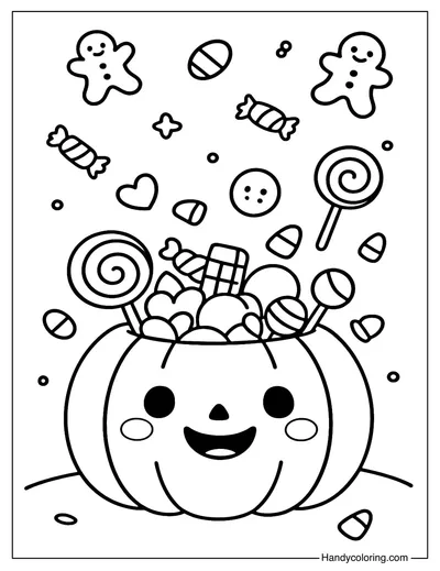 Pumpkin Candy Party Coloring Page