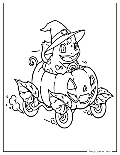 Pumpkin Car Bulbasaur Coloring Page