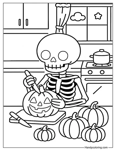 Pumpkin Carving Skeleton Coloring Page