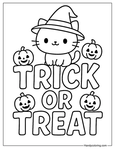 Pumpkin Cat Trick or Treat Coloring Page