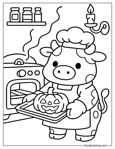 Pumpkin Chef Cow Coloring Page
