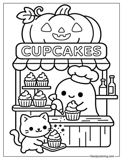 Pumpkin Cupcake Shop Coloring Page