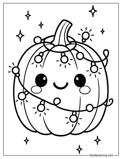 Pumpkin Fairy Lights Coloring Page