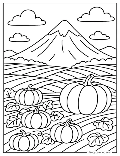 Pumpkin Field with Mountain Coloring Page