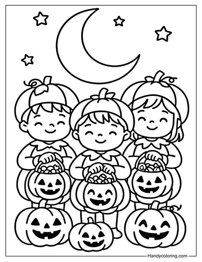 Pumpkin Friends Trick or Treat Coloring Page