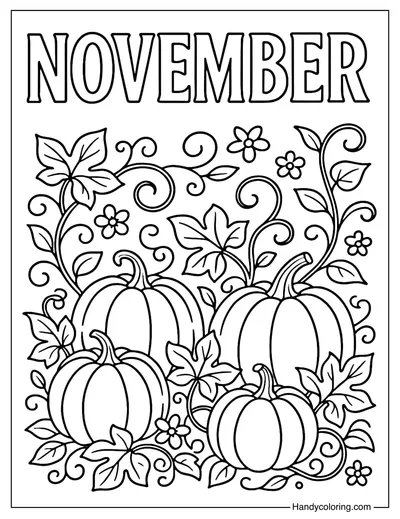 Pumpkin Garden November Coloring Page