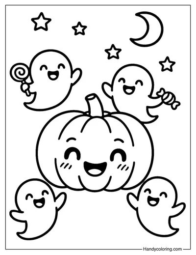 Pumpkin Ghost Friends Coloring Page