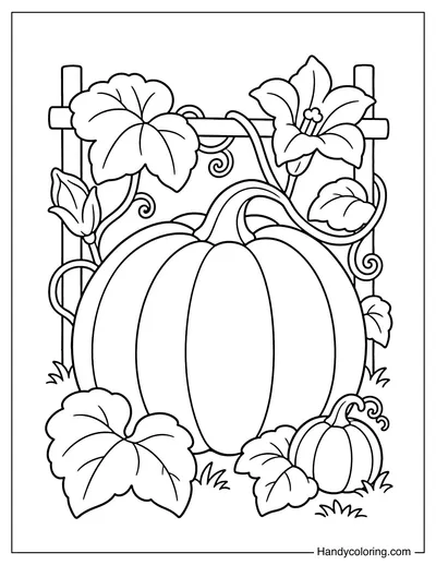 Pumpkin Growing Through a Garden Trellis