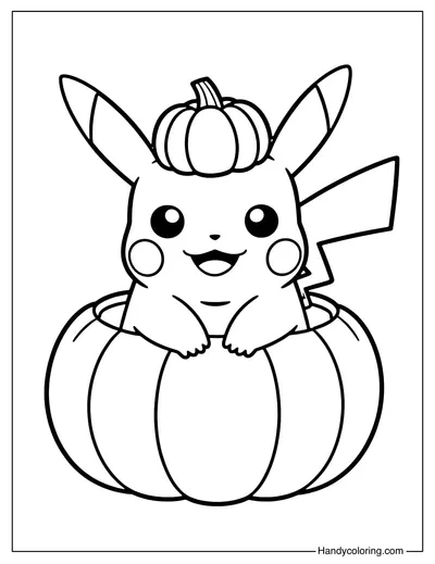 Pumpkin Hat Pikachu Coloring Page