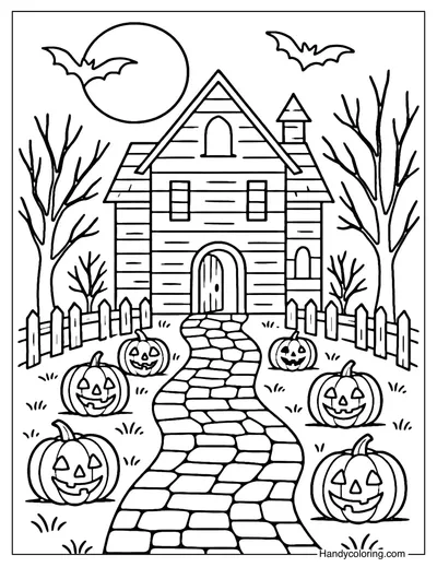 Pumpkin Haunted House Coloring Page