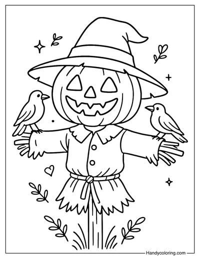 Pumpkin Head Scarecrow Coloring Page