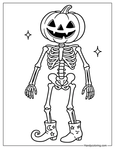 Pumpkin Head Skeleton Coloring Page
