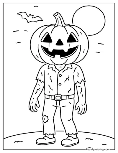 Pumpkin Head Zombie Coloring Page