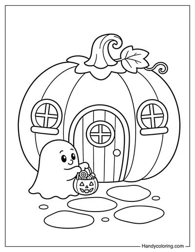 Pumpkin House with Ghost Visitor