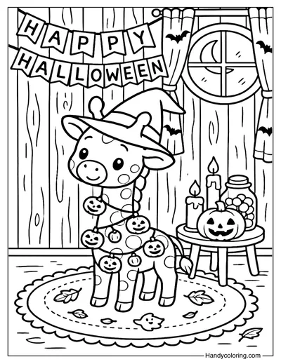 Pumpkin Lights Giraffe Coloring Page