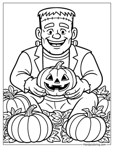 Pumpkin Patch Frankenstein Coloring Page