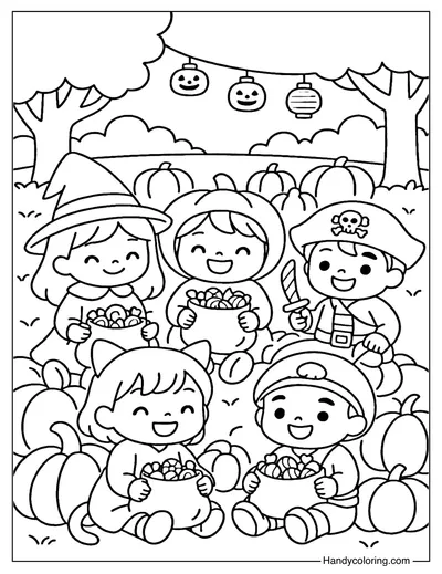 Pumpkin Patch Trick or Treat Coloring Page