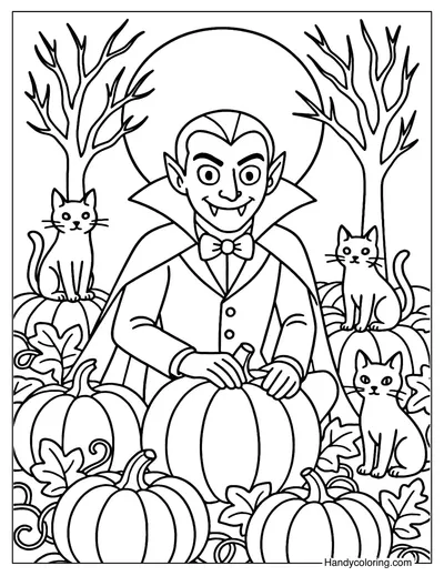 Pumpkin Patch Vampire Coloring Page