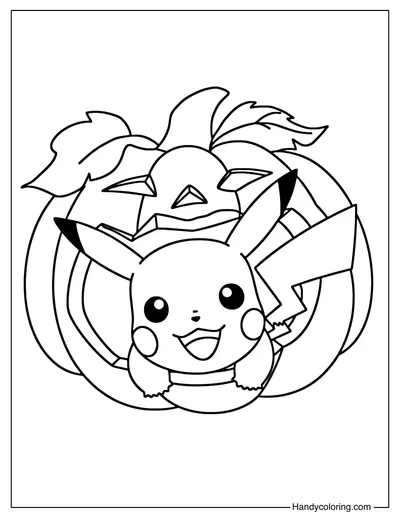 Pumpkin Peek Pikachu Coloring Page
