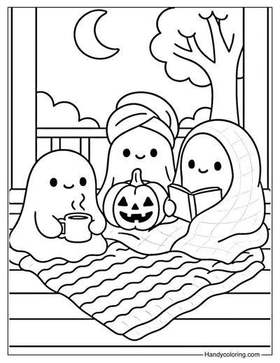 Pumpkin Porch Friends Coloring Page