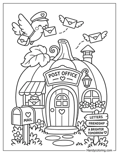 Pumpkin Post Office with Flying Letters