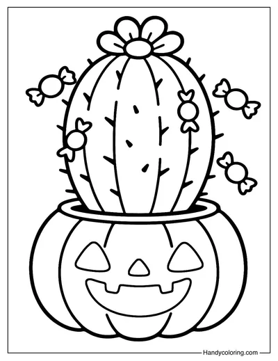 Pumpkin Pot Cactus Coloring Page