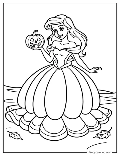 Pumpkin Princess Ariel Coloring Page
