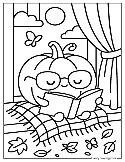 Pumpkin Reading Books Coloring Page