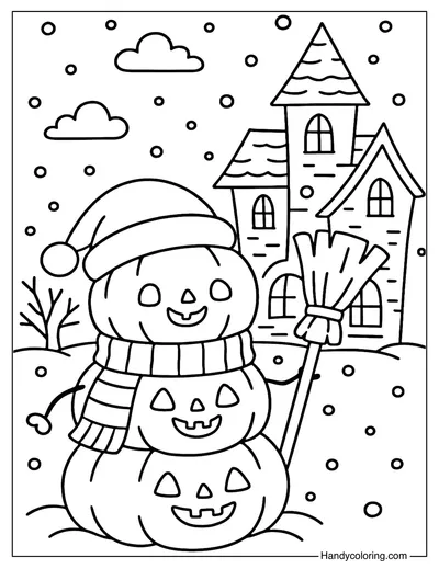 Pumpkin Snowman Coloring Page