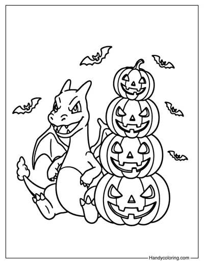 Pumpkin Tower Charizard Coloring Page