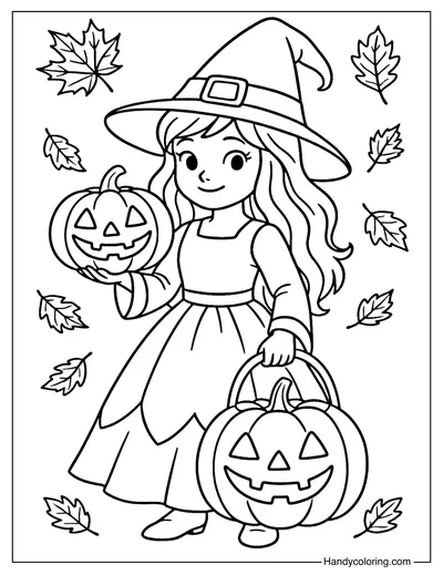 Pumpkin Witch Girl Coloring Page