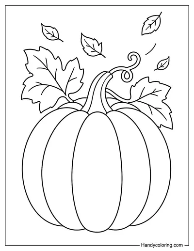Pumpkin with Curled Autumn Leaves