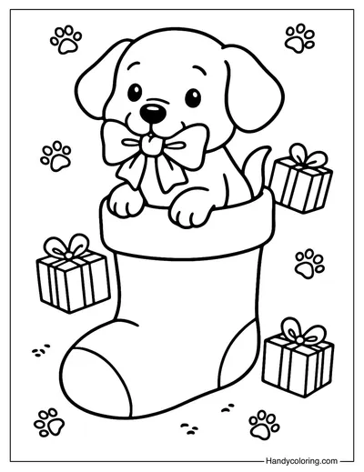 Puppy Christmas Stocking Coloring Page