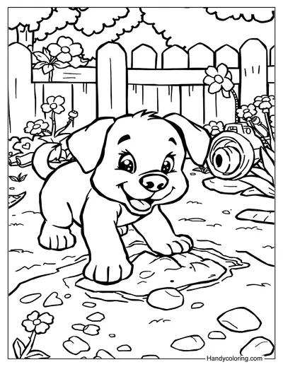 Puppy in the Backyard Color Page