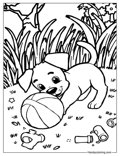 Puppy Playing with a Ball Coloring Free