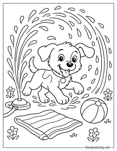 Puppy Playing with Sprinkler