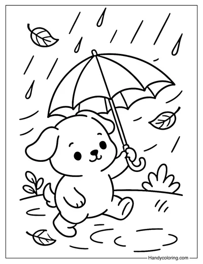 Puppy Playing with Umbrella Coloring Page