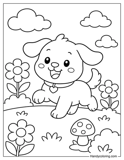 Puppy Running in a Little Garden